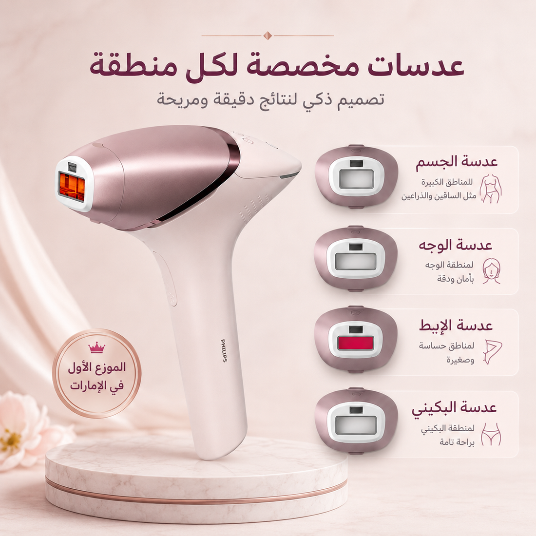 فيليبس لوميا 9900 ليزر منزلي لازاله الشعر مع اربع عدسات للجسم والوجه و الابط و البكيني